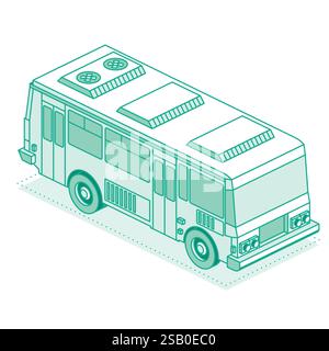Isometric school bus. Vector illustration. Outline object isolated on white background. 3D icon. Stock Vector