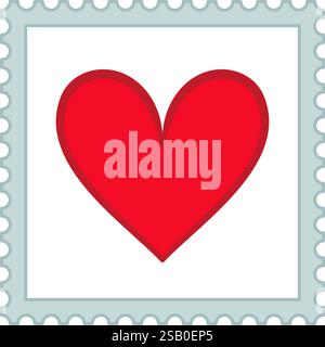 Square postage stamp with red love heart in vector illustration Stock Vector