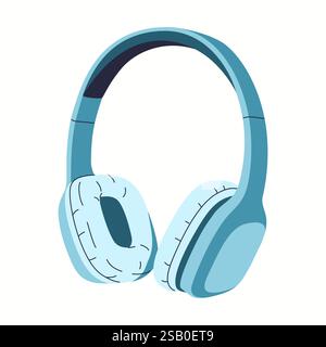 Sleek light blue wireless headphones flat color vector object. Headphones provide superior sound quality illustration on white background Stock Vector