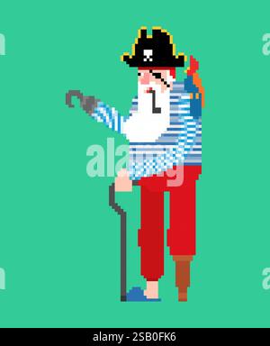 Pirate pixel art. Old filibuster 8 bit Stock Vector