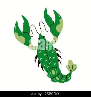 Lobster with segmented tail flat color vector character. Crayfish represents unique characteristics of marine crustacean illustration on white backgro Stock Vector