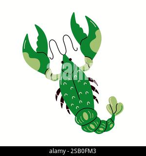 Lobster with segmented tail flat color vector character. Crayfish represents unique characteristics of marine crustacean illustration on white backgro Stock Vector