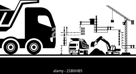 Dump truck on construction site - vector illustration Stock Vector