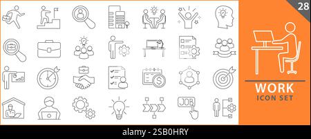 Work icon set. Containing job, career, employment, meeting, organization, teamwork and networking icons. Set icon collection. Vector illustration. Stock Vector