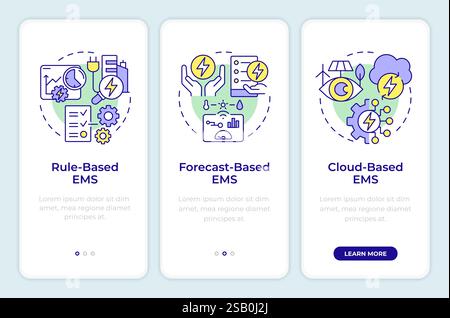 EMS system types onboarding mobile app screen Stock Vector
