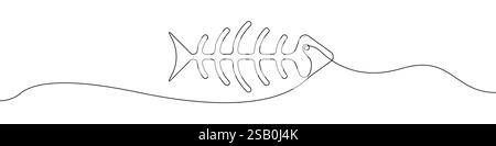 One line Fish skeleton icon vector background. Fish icon. Continuous outline of a Fish icon. Stock Vector
