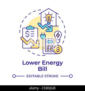 Lower energy bill multi color concept icon Stock Vector
