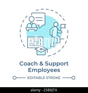 Coach and support employees soft blue concept icon Stock Vector