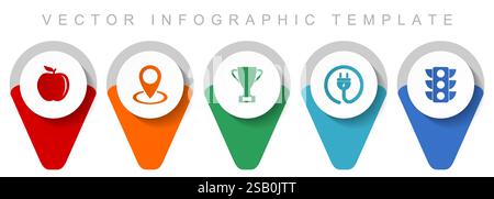 Internet pointer collection, miscellaneous icons such as apple, colorful, cup, plug and traffic lights, flat design vector infographic template in eps Stock Vector
