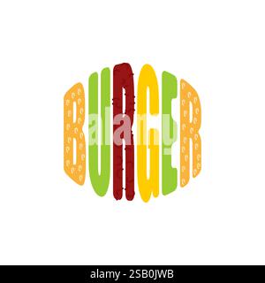 Burger lettering symbol of letters. Hamburger sign. Concept of name for restaurant food Fast food Stock Vector