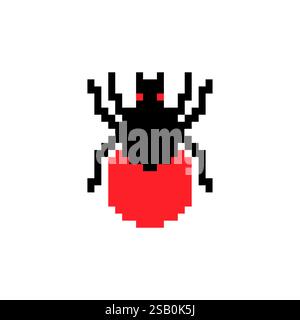 Encephalitis tick pixel art. 8 bit Red infected tick. Stock Vector