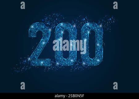 Abstract isolated blue image of HTTP Status Code 200. Polygonal low poly wireframe illustration looks like stars in the black night sky in space or Stock Vector