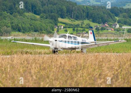 Wangen-Lachen, Switzerland, May 26, 2024 HB-DIA Mooney M20J propeller plane on a small airfield Stock Photo
