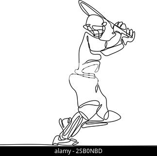 continuous single line logo art of a cricket player playing cricket. cricket bat vector illustration Stock Vector