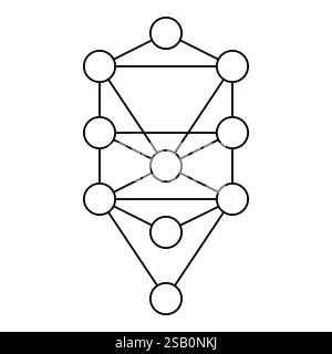 Tree of Life symbol featuring interconnected spheres and lines on a white background Stock Vector