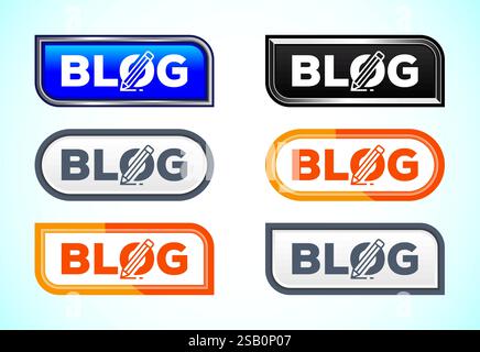 Blog button set of different shapes and colors. Suitable for mobile app, and website UI design. Stock Vector