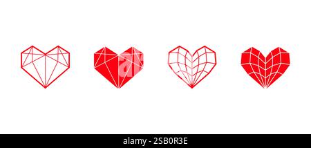 Red heart icons set on white background. Heart elements for decoration and collection. Stock Vector