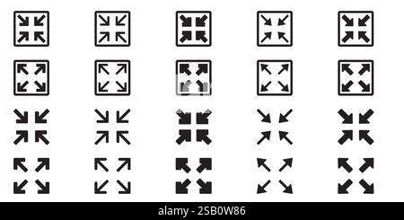Full screen and exit full screen icon set Stock Vector