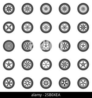 Car Wheel icons set - wheel tires with rims concept vector symbols collection Stock Vector
