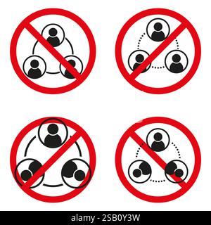 Prohibited circle icon. No access symbols. Red forbidden sign. User group icons. Stock Vector