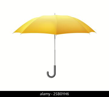 Classic open yellow umbrella-cane realistic vector illustration. Protection from complicated weather condition 3d object on white background Stock Vector