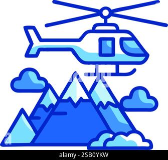 Rescue helicopter flying over snowy mountains illustration Stock Vector