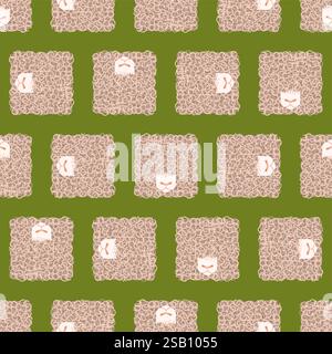 Sheep square pattern seamless. farm animal cartoon background. Ornament of kids fabric Stock Vector