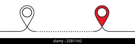 Location pins, geotag sign line continuous drawing vector. One line Location pins, geotag vector background. Location pin, geotag icon. Continuous out Stock Vector