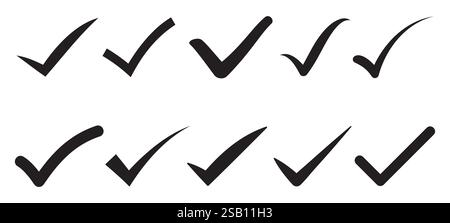 Check mark icon set. Black color check mark symbol. Stock Vector
