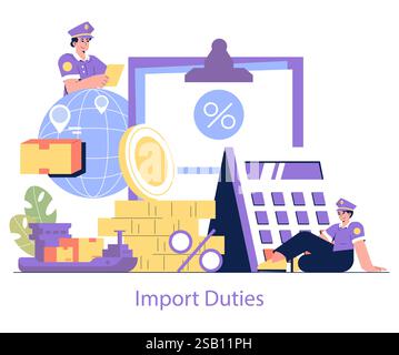 customs duty concept. import duties document with shopping package and ...