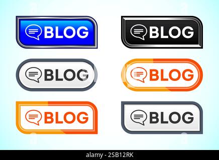 Blog button set of different shapes and colors. Suitable for mobile app, and website UI design. Stock Vector