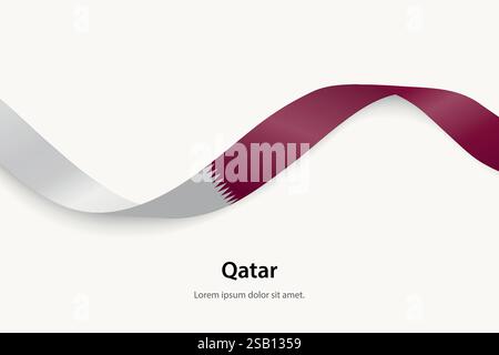 Qatar flag on Waving ribbon. Template for independence day Stock Vector
