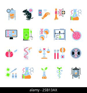 Biotechnology flat icons set. Vector isolated element. Stock Vector