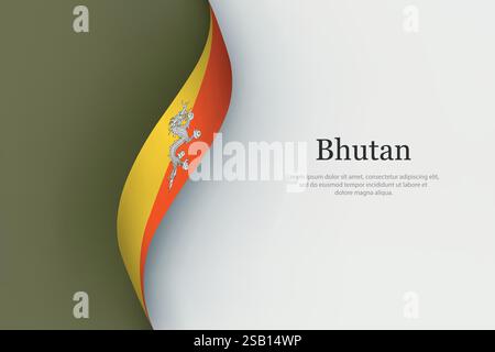 Bhutan flag on Waving ribbon. Template for independence day Stock Vector
