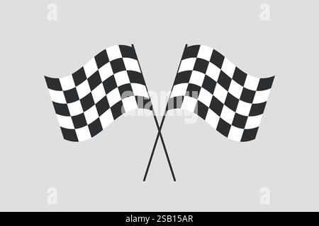 Two black and white checkered flags crossed in the center, symbolizing racing and victory Stock Vector