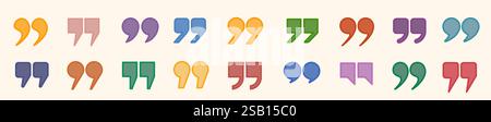 A set of colored quotation marks in the title, a square check mark, and quotation icons in the comments. Stock Vector