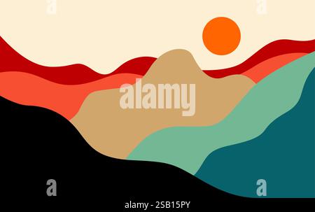 Minimal abstract sunset mountain landscape background vector Stock Vector