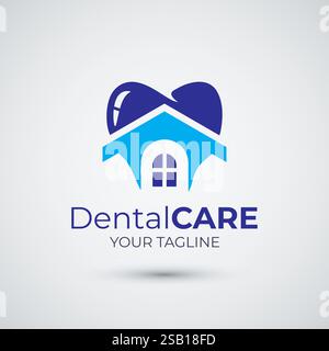 Dental care house and dentistry logo design template Stock Vector