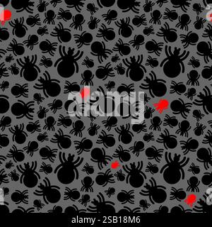 Tick insect pattern seamless. Red infected tick background Stock Vector