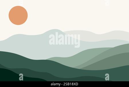 Mountain Abstract With Sun Vector Background. Papercut Mountain Stock Vector