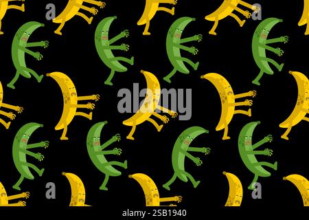 Zombie banana pattern seamless. Fruit has rotted to death background. Ornament of kids fabric Stock Vector