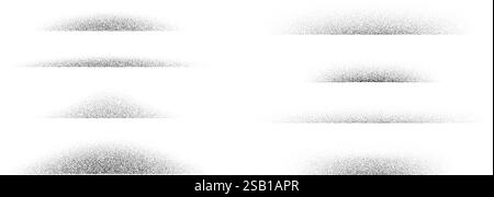 Dotted fading shadow set. Stippled shade effect collection. Textured vanishing halftone gradient stripes. Black sprayed grainy strips pack. Noise edge bundle for separate and divide. Vector Stock Vector