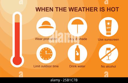 Summer sun safety and skin protection infographics design vector icon set Stock Vector