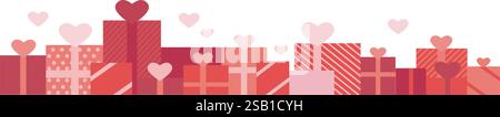 Valentine's day sale vector banner. Gift boxes in red and pink colors with hearts. Simple flat vector template Stock Vector