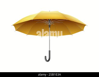 Yellow cane umbrella protecting from rain realistic vector illustration. Insurance and weather protection 3d object on white background Stock Vector
