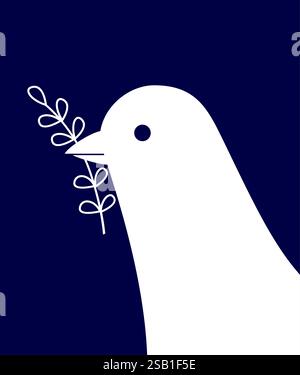 Dove with olive leaf as a symbol of peace. No war sign. Simple silhouette drawing. Vector illustration. Stock Vector