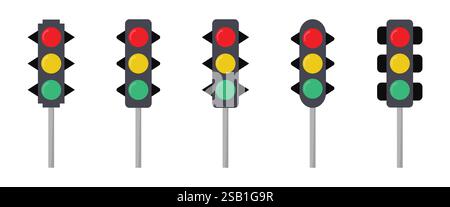 traffic light signal, transportation set in three color like red, yellow, and green, vector illustration. Stock Vector
