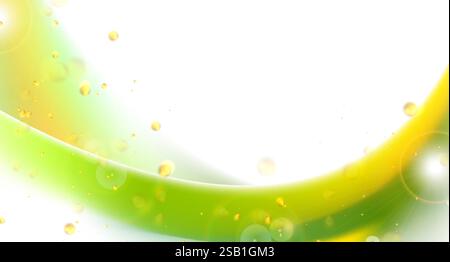 Green yellow smooth waves and golden bokeh lights abstract retro glowing background. Vector art design Stock Vector