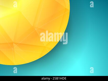 Bright yellow sphere with low poly plexus texture on blue background. Hi-tech geometric vector design Stock Vector