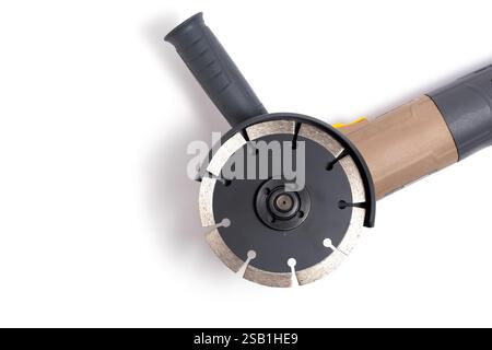 Circular saw isolated on white background. Angle grinder Stock Photo